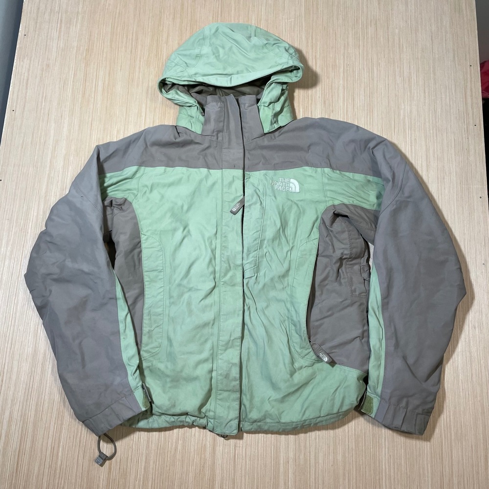 The North Face HyVent Jacket Mens Green Grey Hooded Rain Shell Medium